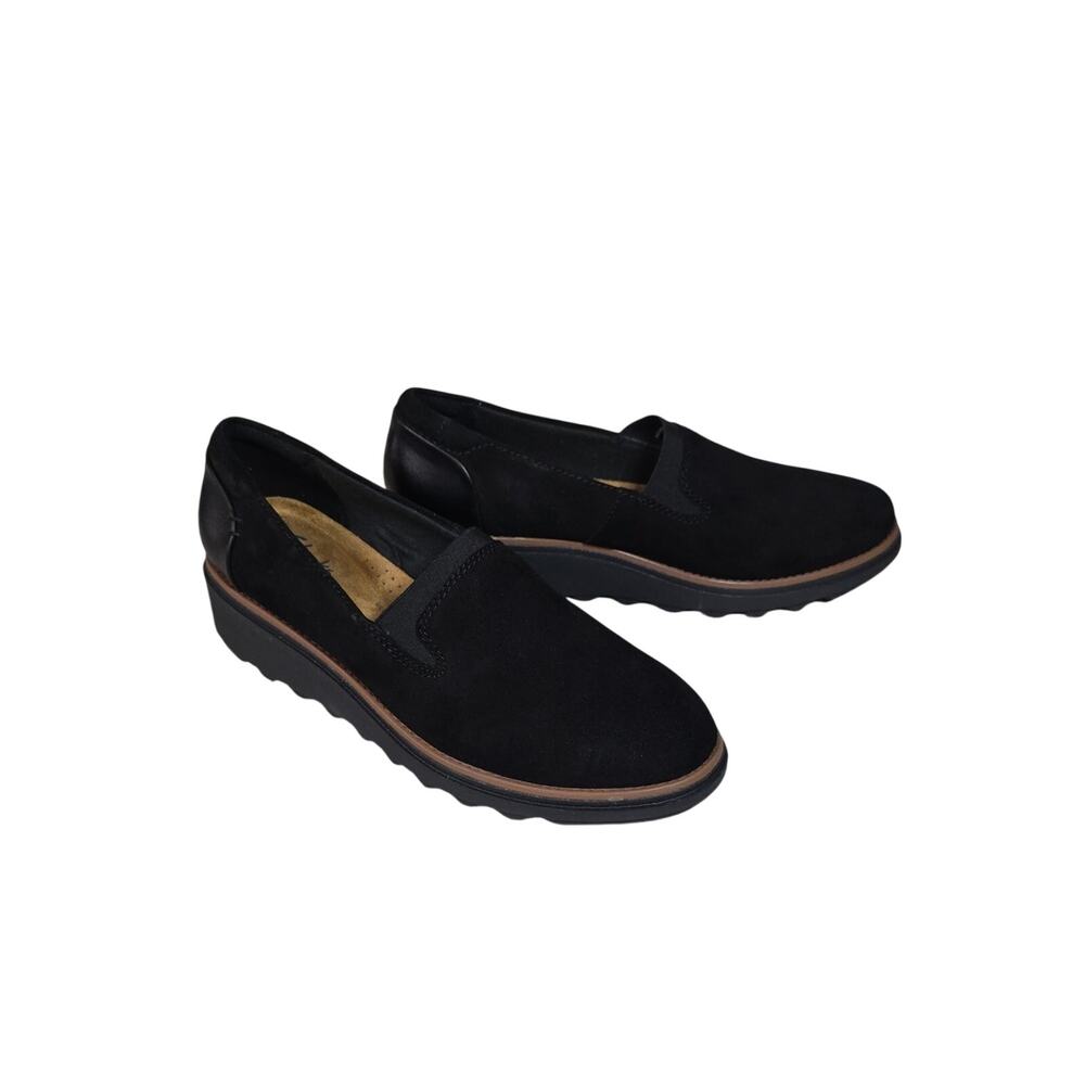Clarks Sharon Dolly Black Suede Loafers Womens Size 7 NEW
